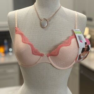 Maidenform T-Shirt Underwire Lace Bra - Blush and Coral Same Day Shipping